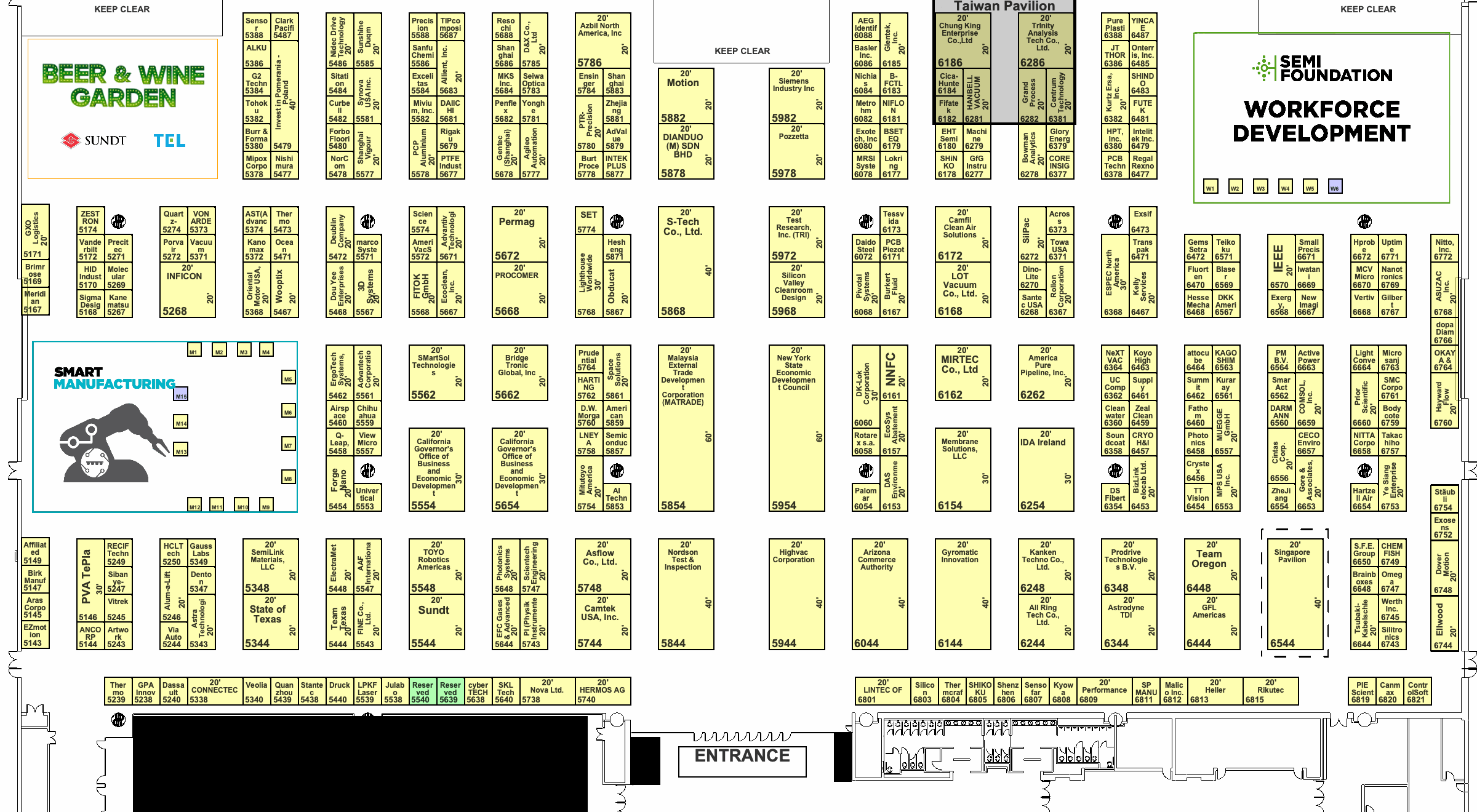 Official North Hall floor plan. S-TECH booth 5868 is outlined in red.